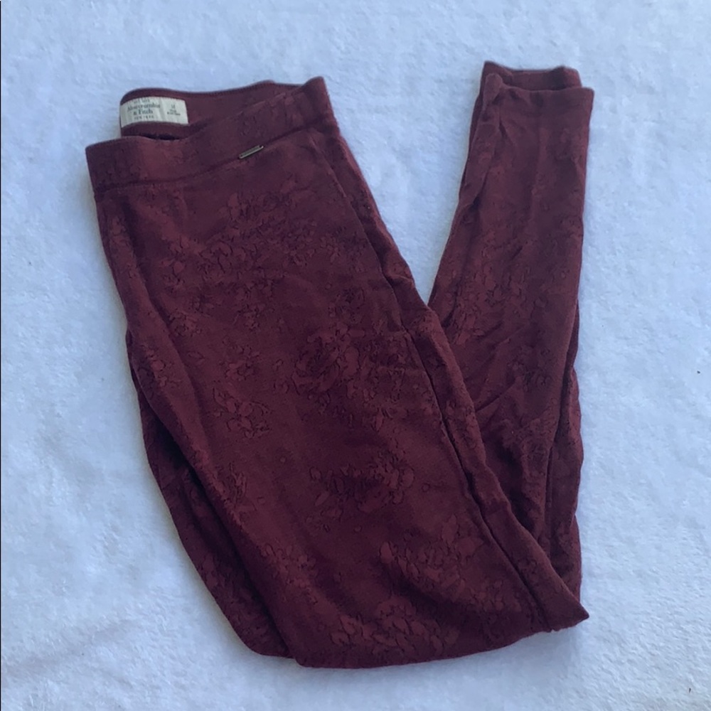 Abercrombie & Fitch Maroon Floral Lace Leggings